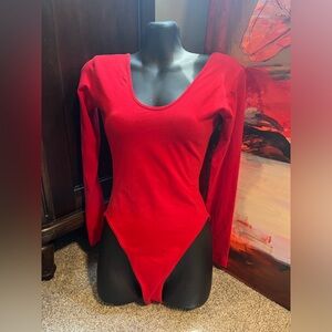 american apparel cotton long sleeve red bodysuit